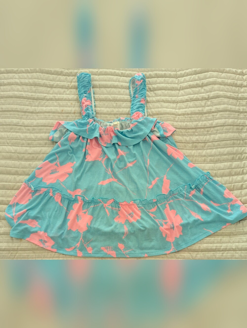 Sew In Love Light Blue & Pink Ruffle Tank Top